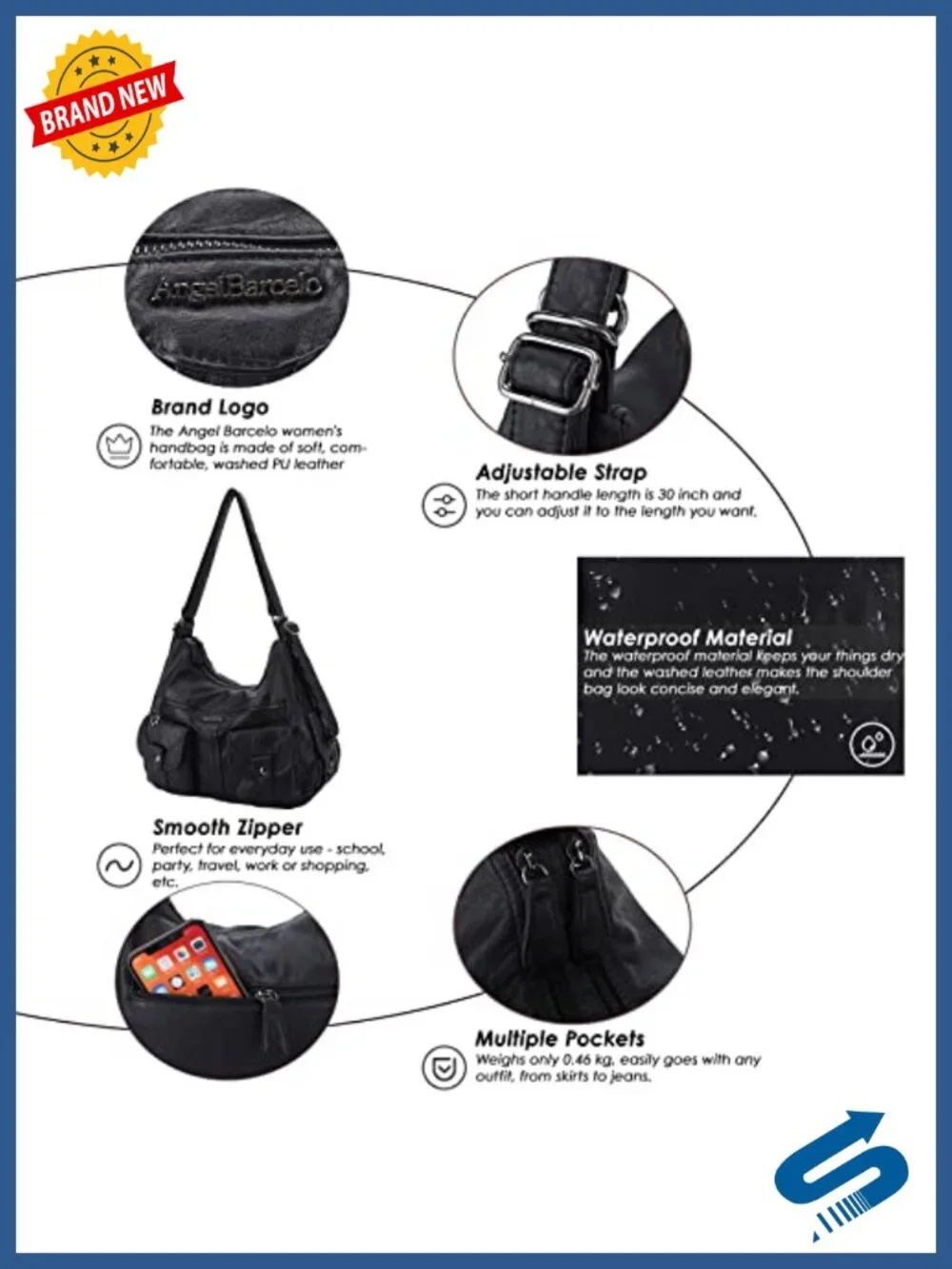 Multifunctional Soft Faux Leather Hobo Backpack Crossbody Handbag with Pockets